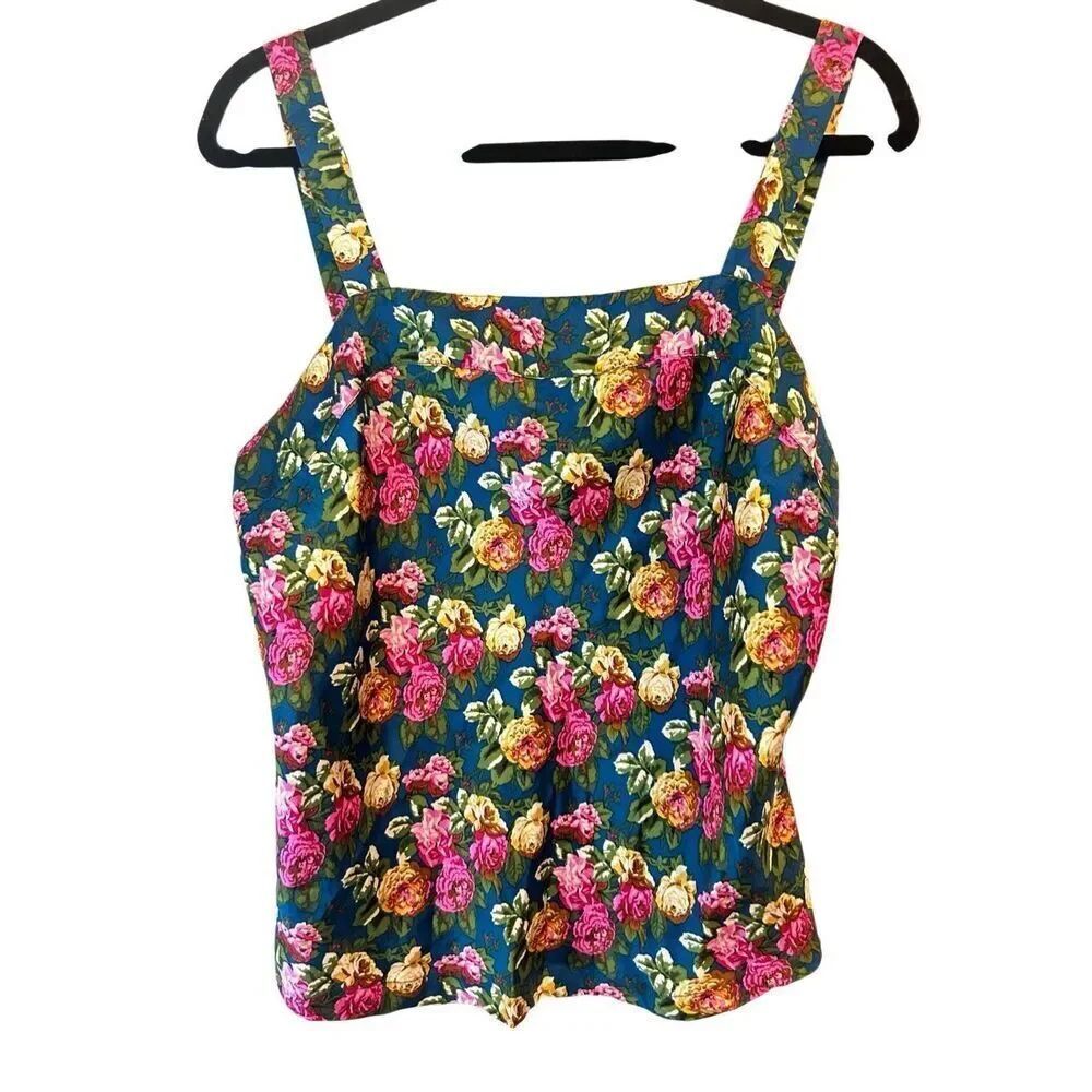 Vintage Victoria's Secret Silk Square Neck Camisole size L romantic garden loung